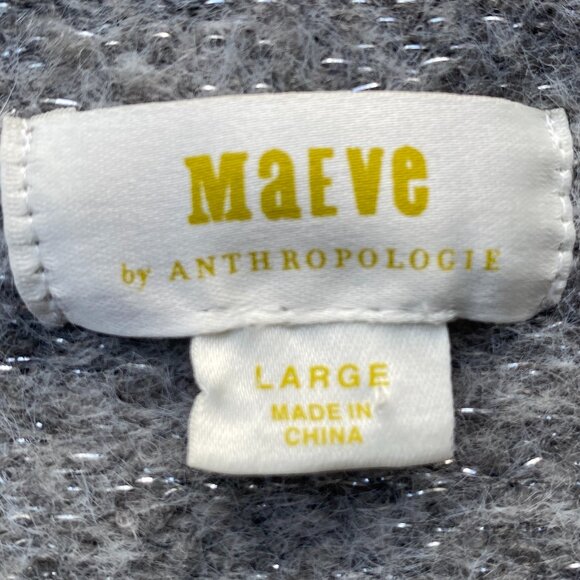 Maeve Anthropologie Sparkle Gray Bow Sweater Slouchy Oversized Holiday Party-L - Picture 10 of 10